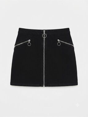 Signature8 Black Zip-Front Mini Skirt with Ring Pulls size large